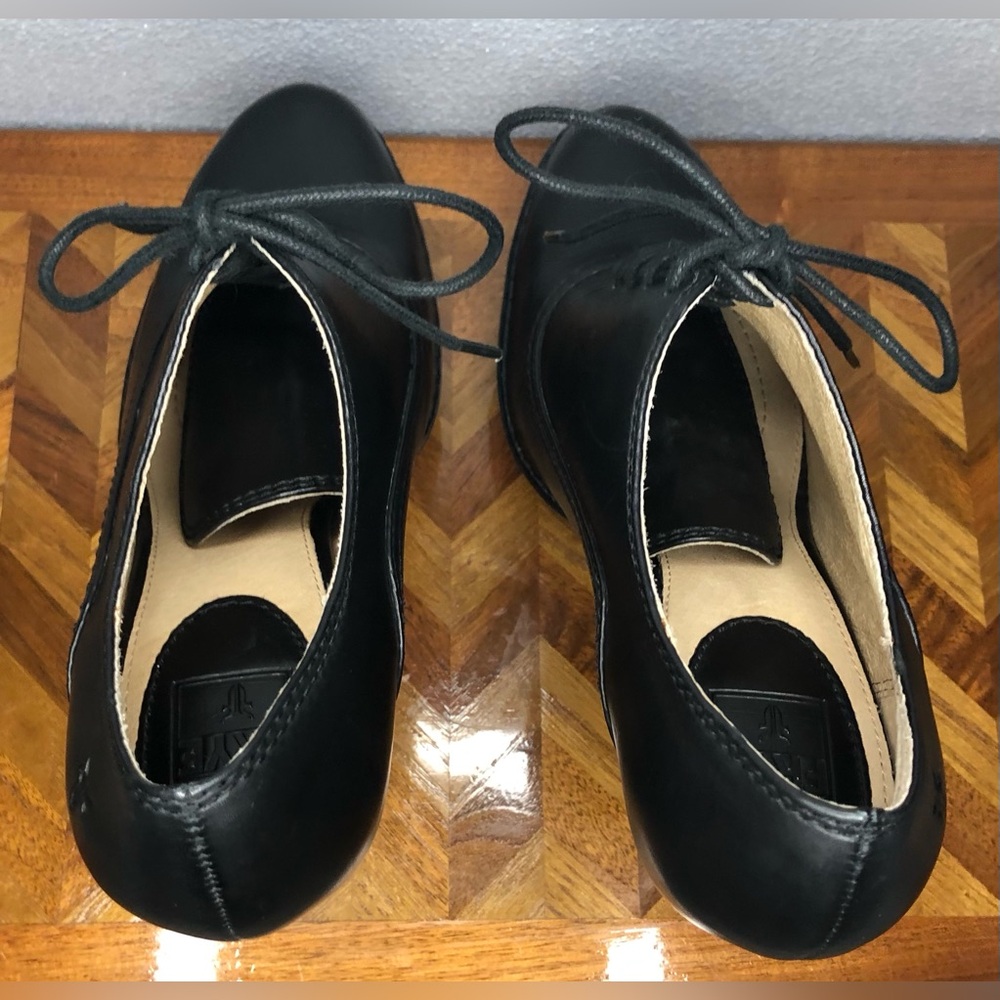 Frye Black Leather Lace-Up Platform Heels - Picture 13 of 14